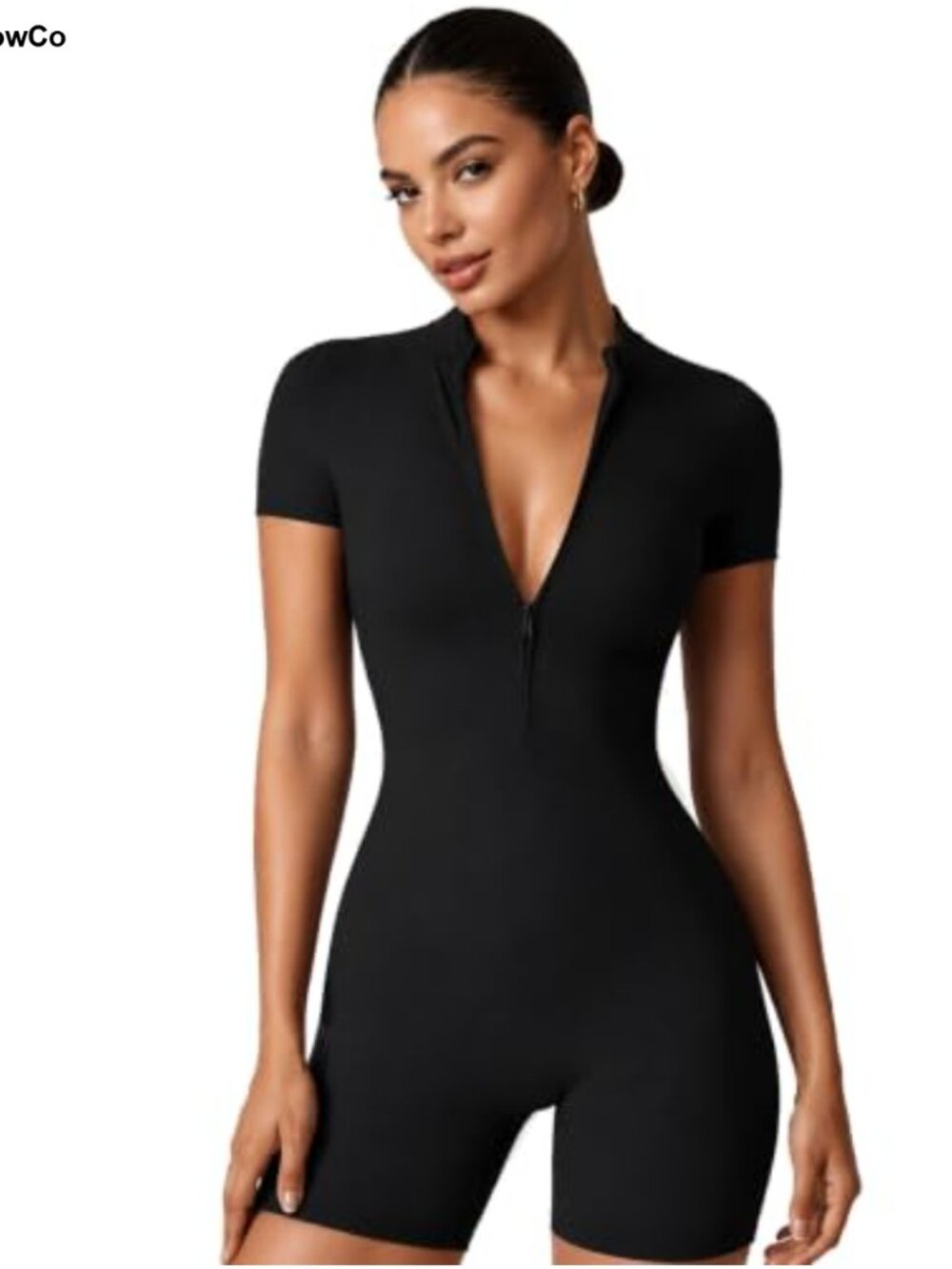 Women's Athletic Romper One Piece Jumpsuit with Tummy Control Short Sleeve